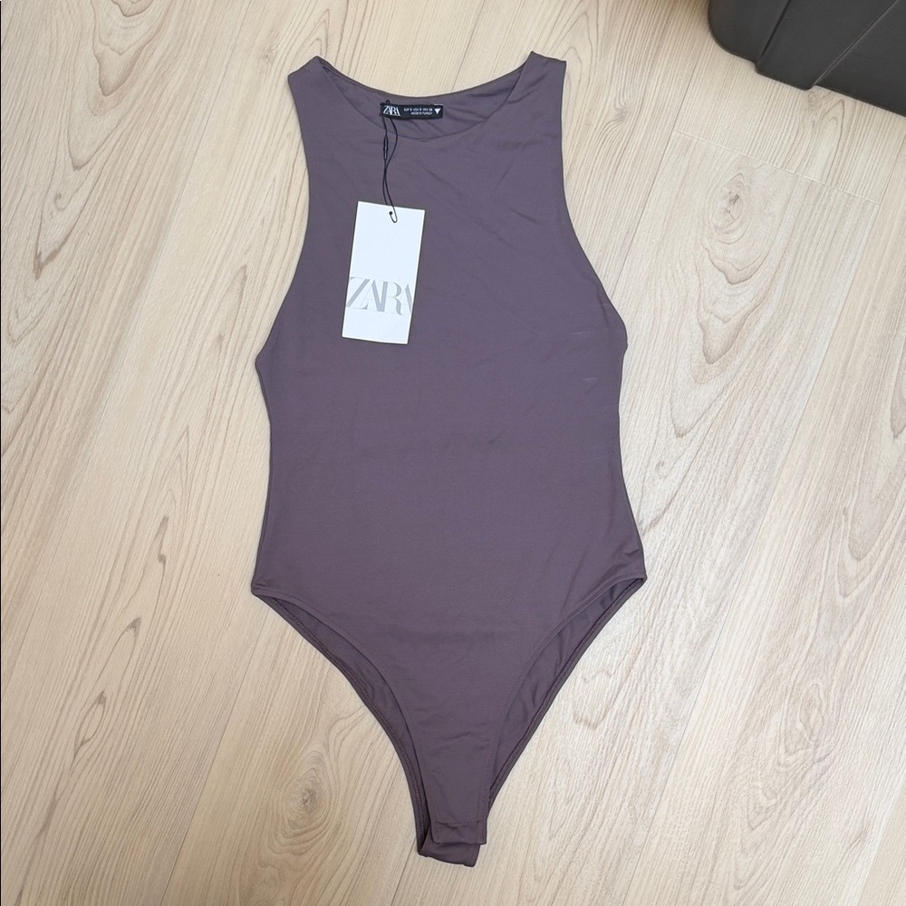 ZARA Mauve-Taupe Sleeveless High-Cut Bodysuit